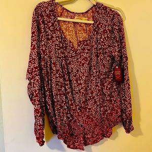 Floral blouse XL New Merlot button up